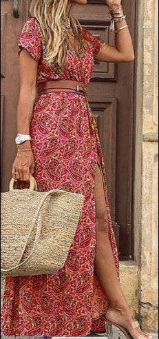 Maxi floral dress for women with high side slit Lune London