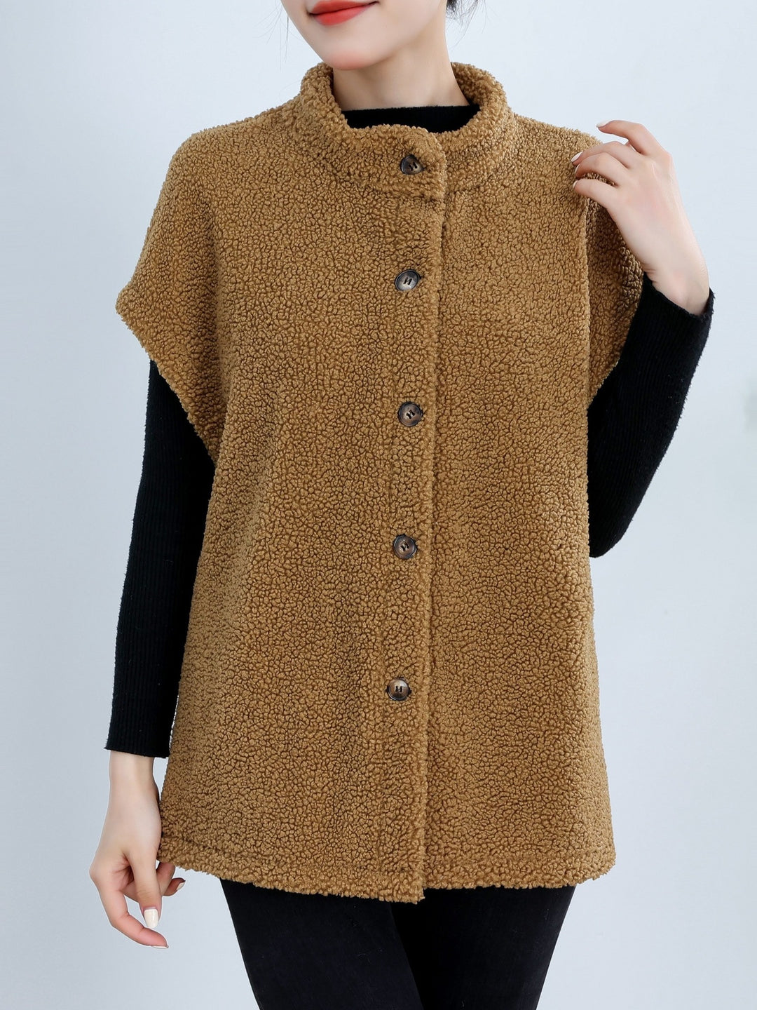 Ladies Cozy Cardigan with Buttons and Chic High Collar