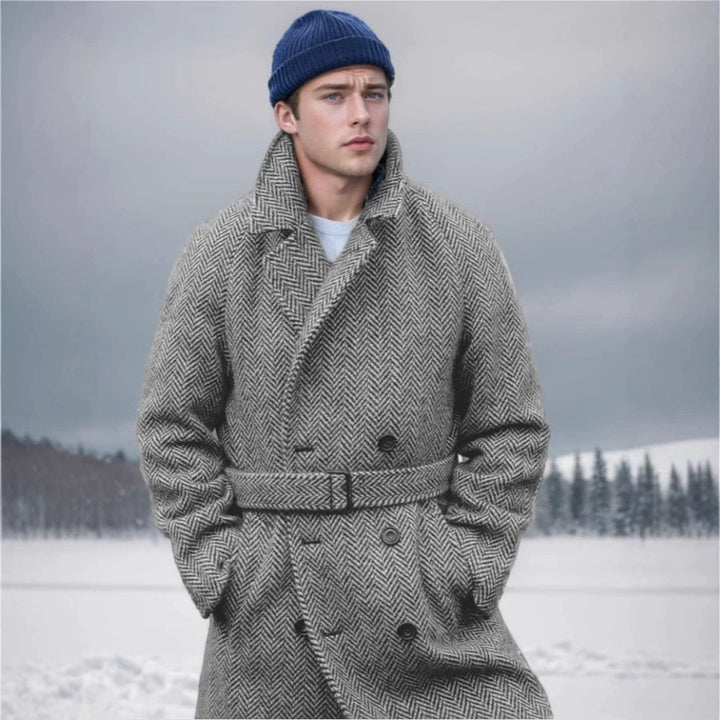 Elegant wool coat for men with herringbone pattern Lune London