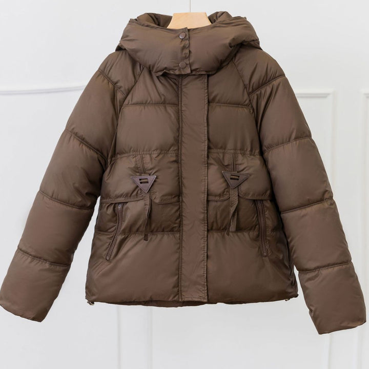 Ladies ultralight puffer jacket with adjustable hood collar and practical zip pockets Lune London