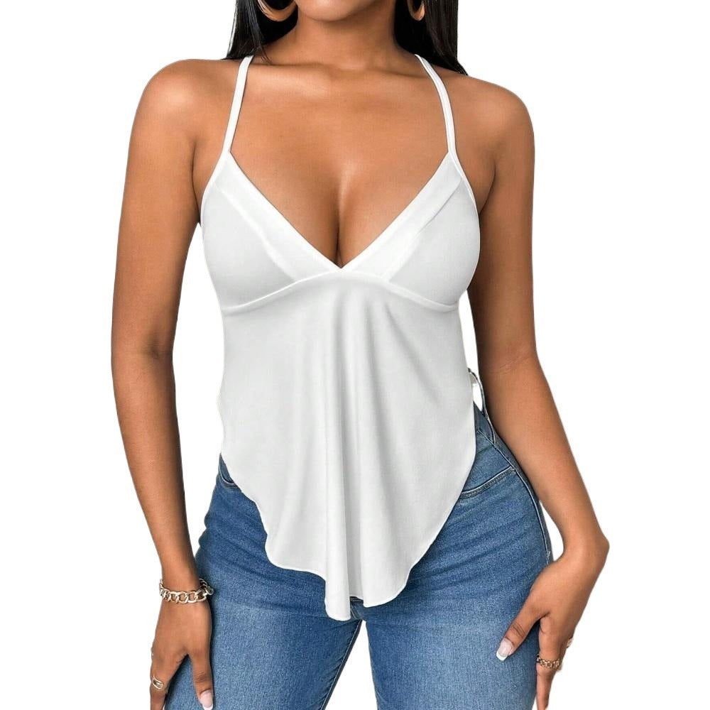 Haut chic pour femmes à bretelles spaghetti avec décolleté en V et ourlet asymétrique Chic & Stil