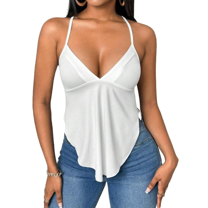 Haut chic pour femmes à bretelles spaghetti avec décolleté en V et ourlet asymétrique Chic & Stil