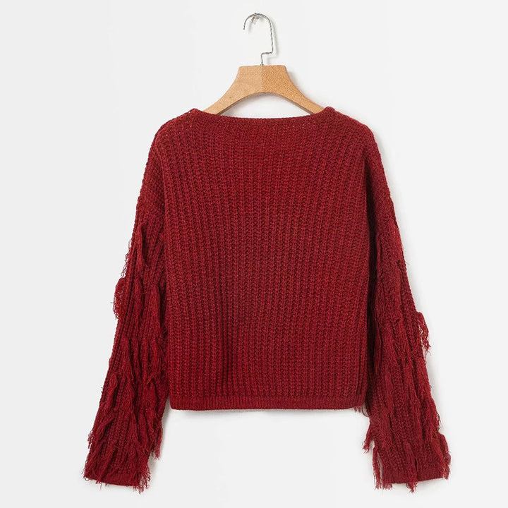 Thick knit sweater for women with fringed sleeves Lune Londonl