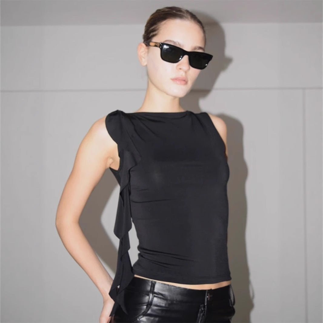 Women Asymmetrical Chic Ruffle Top