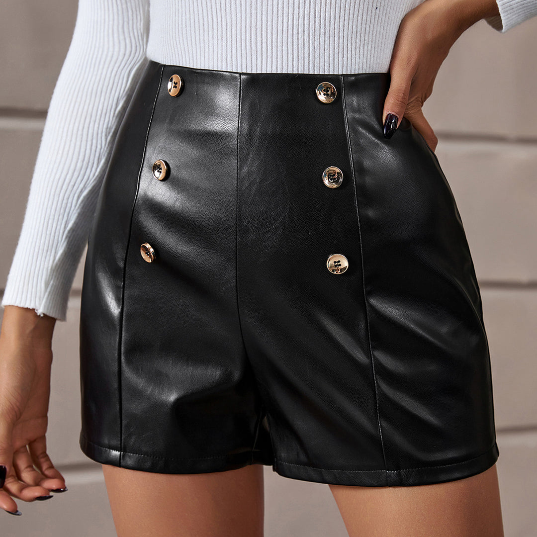 High-waisted leather shorts for women with double button placket Lune London