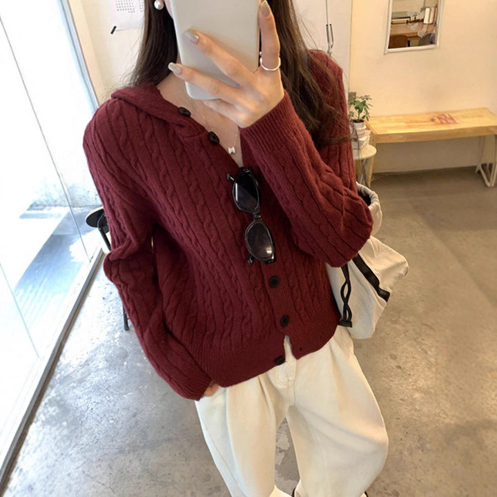 Cardigan pour femmes avec capuche et motif en câble décoratif Chic & Stil