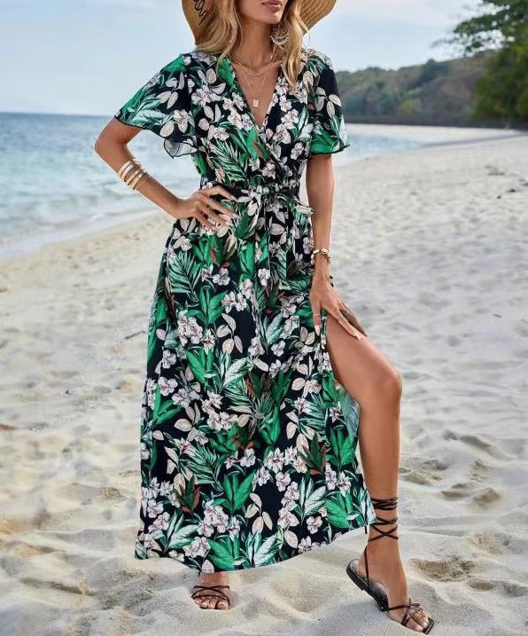 Chic Women's Floral Pattern Viscose Maxi Dress 1751507051