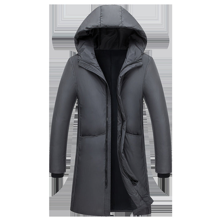 Ladies long down jacket with large hood and practical pockets Lune London