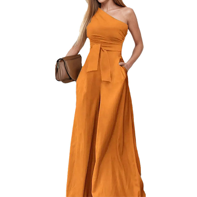 Combinaison élégante pour femme à une épaule avec ceinture à la taille et jambes larges Chic & Stil