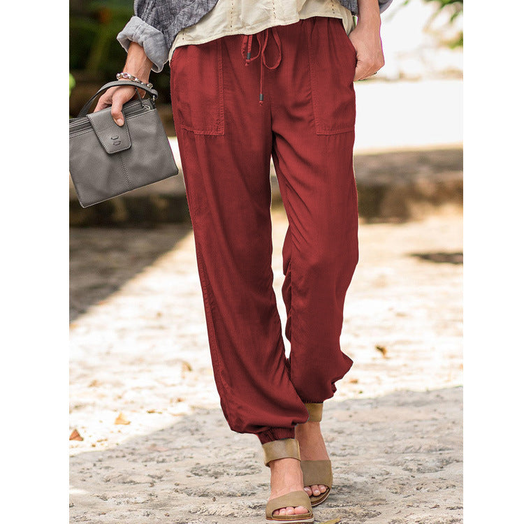 Ladies Comfortable Summer Pants with Elastic Waist and Practical Pockets Lune London