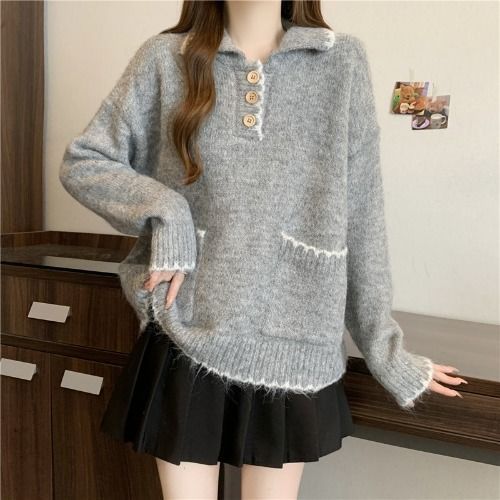 Pull en tricot pour femmes avec col et détails de boutons Chic & Stil