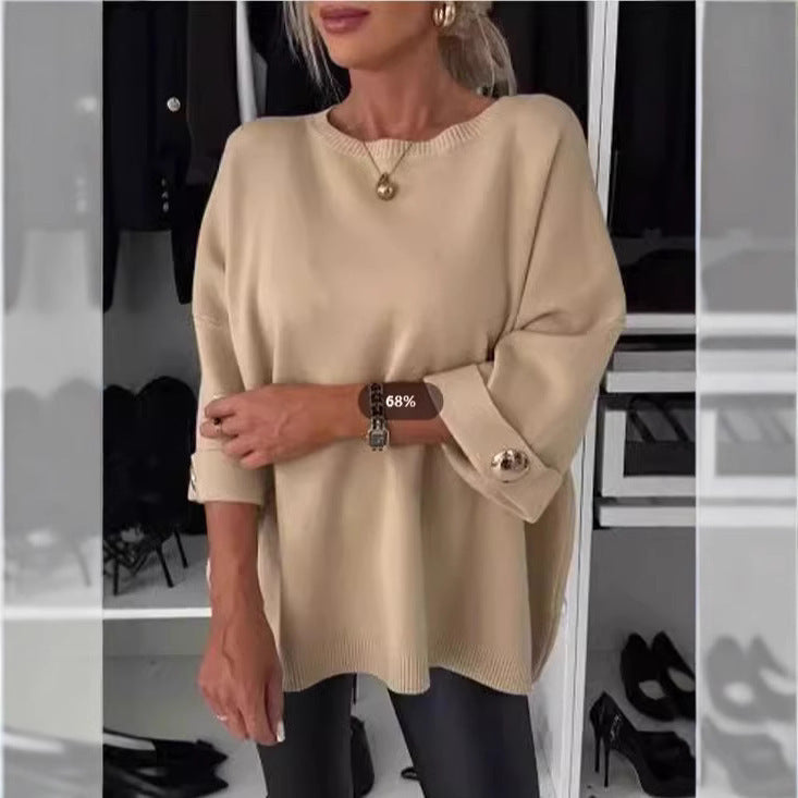Femmes Pull Tricot Élégant avec Manches Large Découpées et Détails en Boutons Chic & Stil