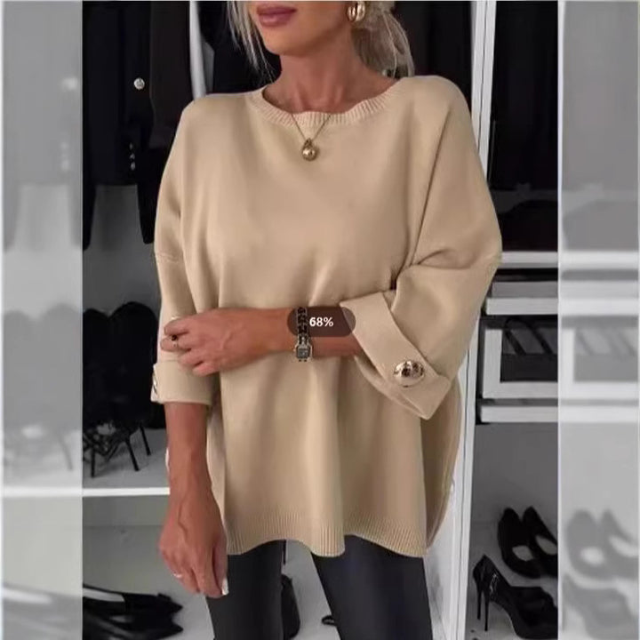 Femmes Pull Tricot Élégant avec Manches Large Découpées et Détails en Boutons Chic & Stil