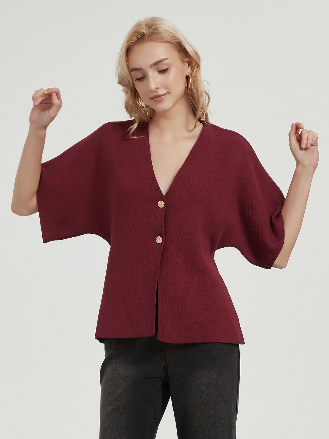 Ladies fashionable cardigan with deep V-neck and elegant button placket Lune London