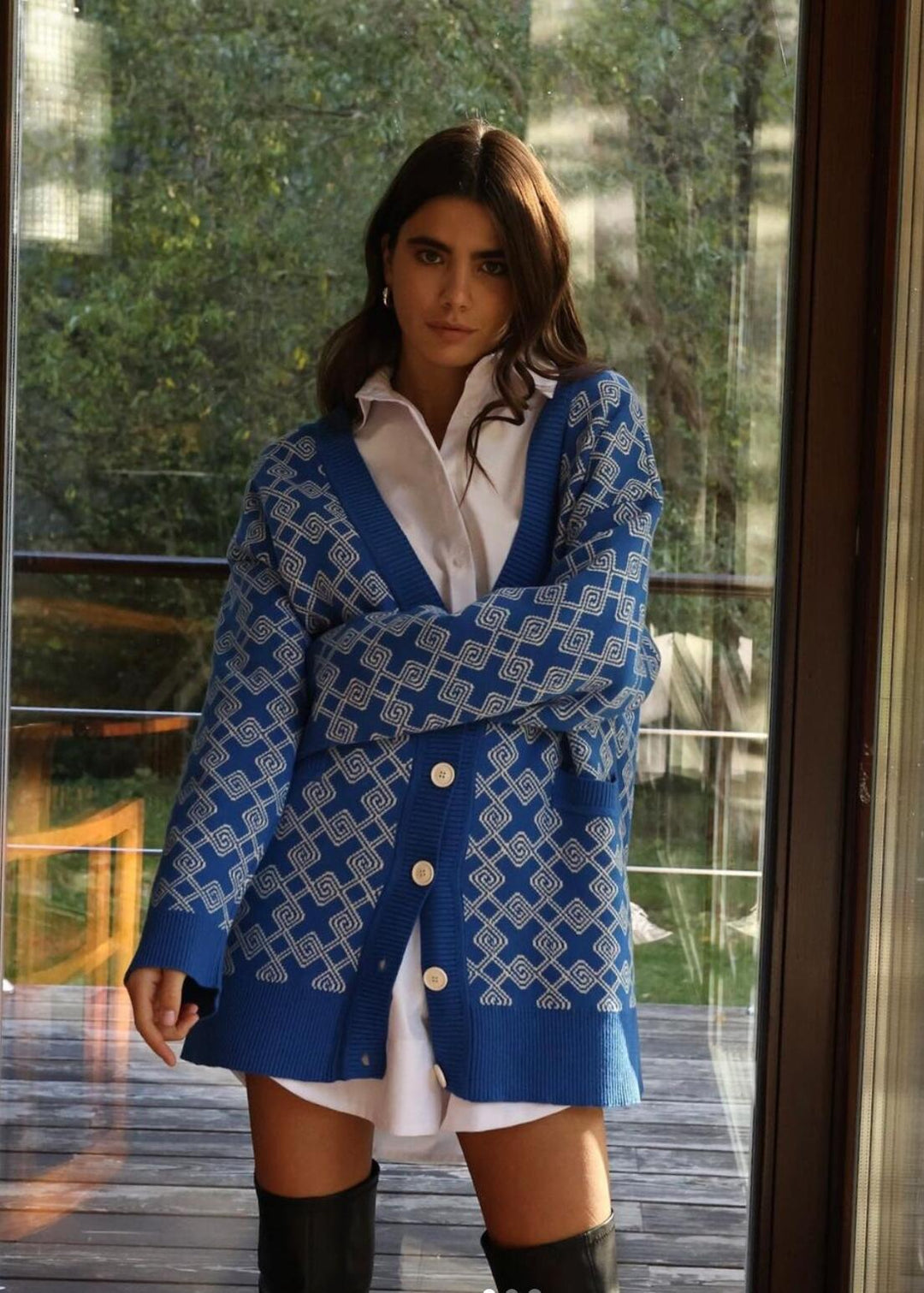Knitted patterned jacket for women with stylish pockets Lune London