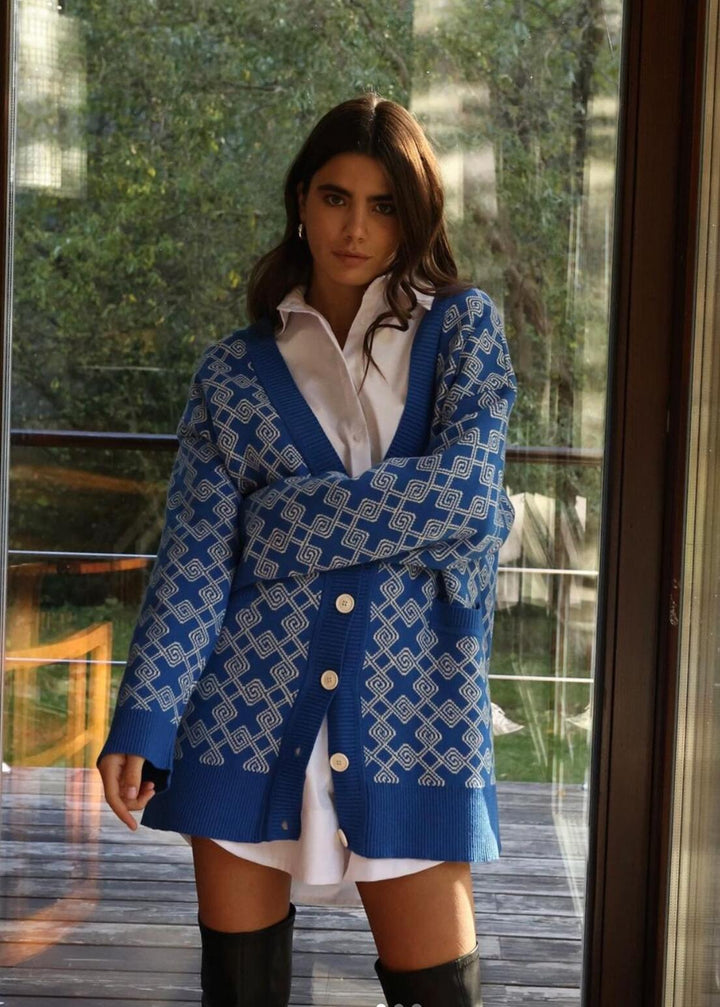 Knitted patterned jacket for women with stylish pockets Lune London