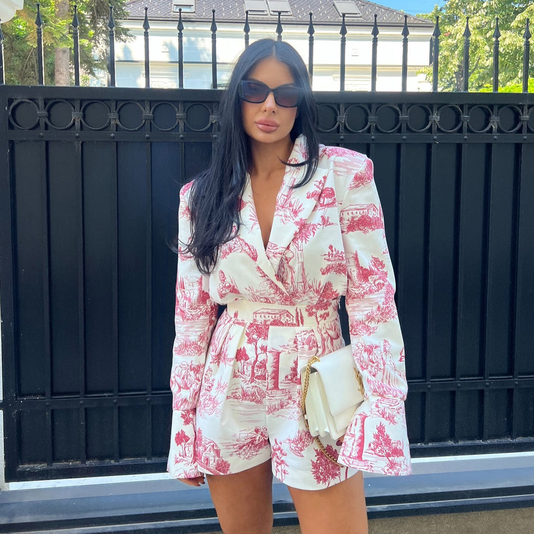 Ladies Chiffon Jumpsuit with botanical pattern and fitted cut Lune London