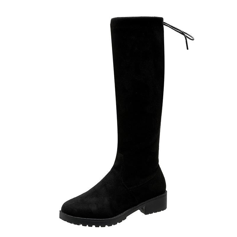 Knee-high boots for women with a velvet surface and adjustable lacing detail Lune London