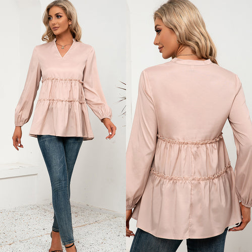 Women's top with ruffle details and V-neck Lune London