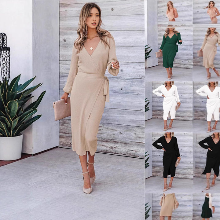 Wrap dress for women with an elegant ribbed texture and modern chic and style details