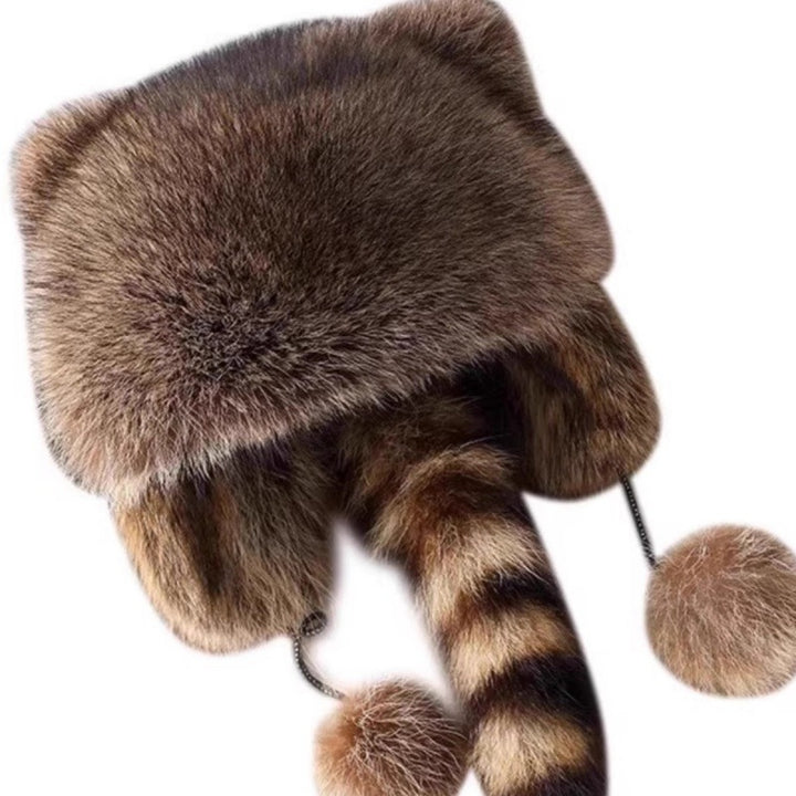 Ladies fashionable fur cap with ear protection and pom-poms Lune London