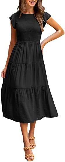 Maxi dress for women with elastic top and flared skirt Lune London