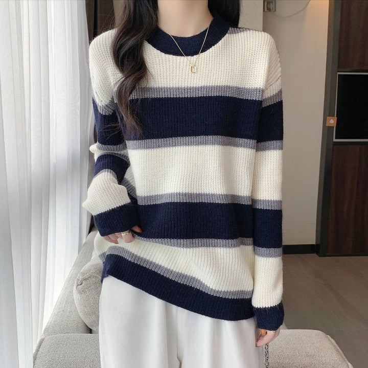 Sweater décontracté pour femmes avec motif de rayures colorées Chic & Stil