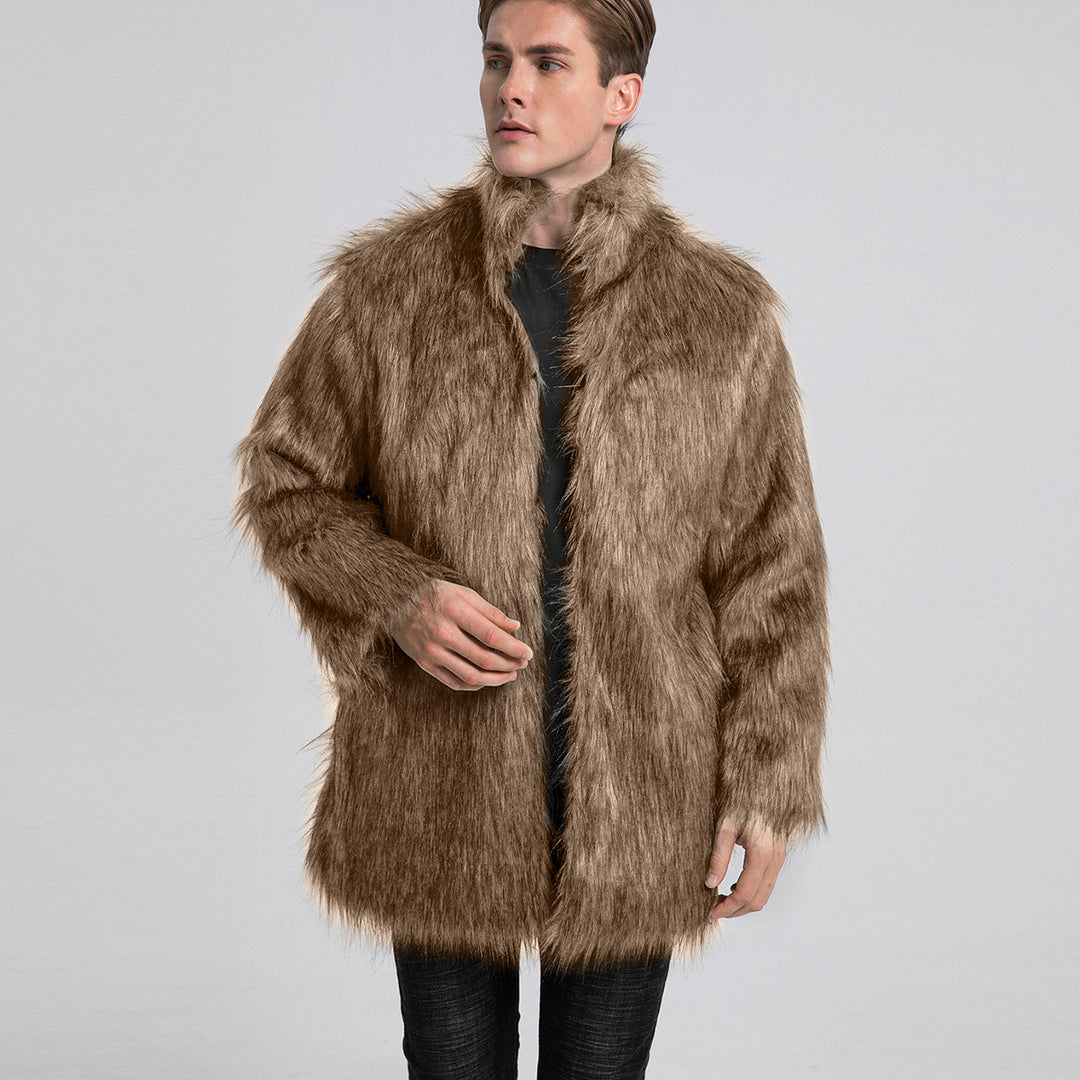 Men's Elegant Faux Fur Coat with Wide Collar Lune London