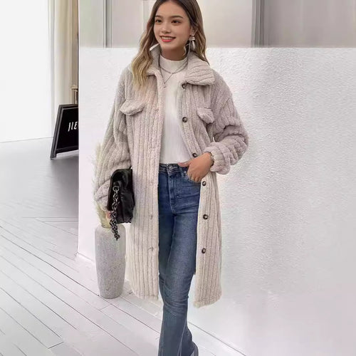Ladies Comfortable Long Waffle Coat with Pockets and Button Closure Lune London