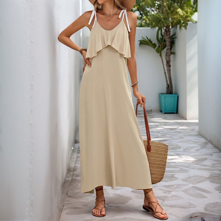 Casual maxi dress for women with ruffled hem and adjustable straps Lune London