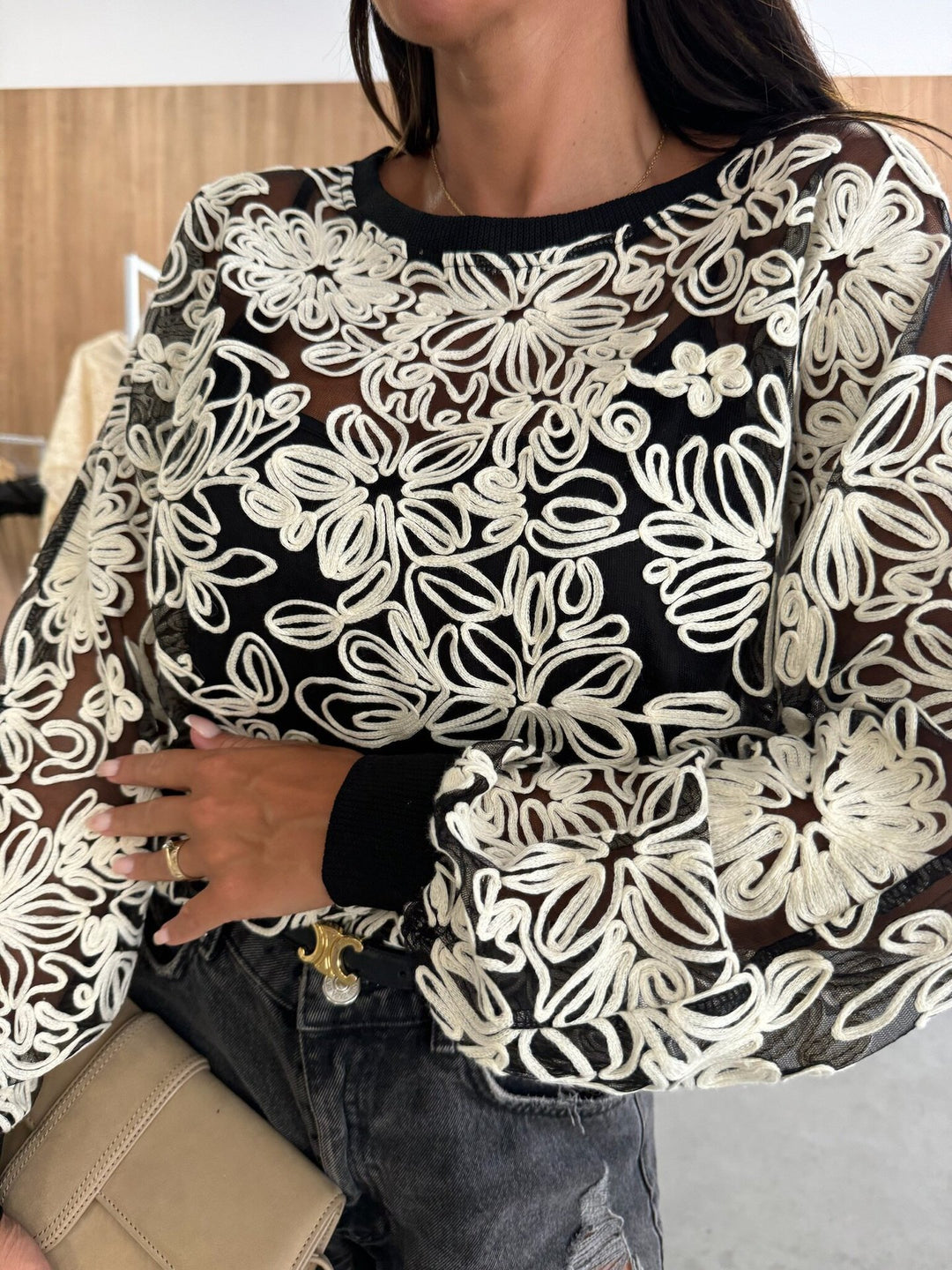 Ladies Embroidered Lace Sweater Lune London