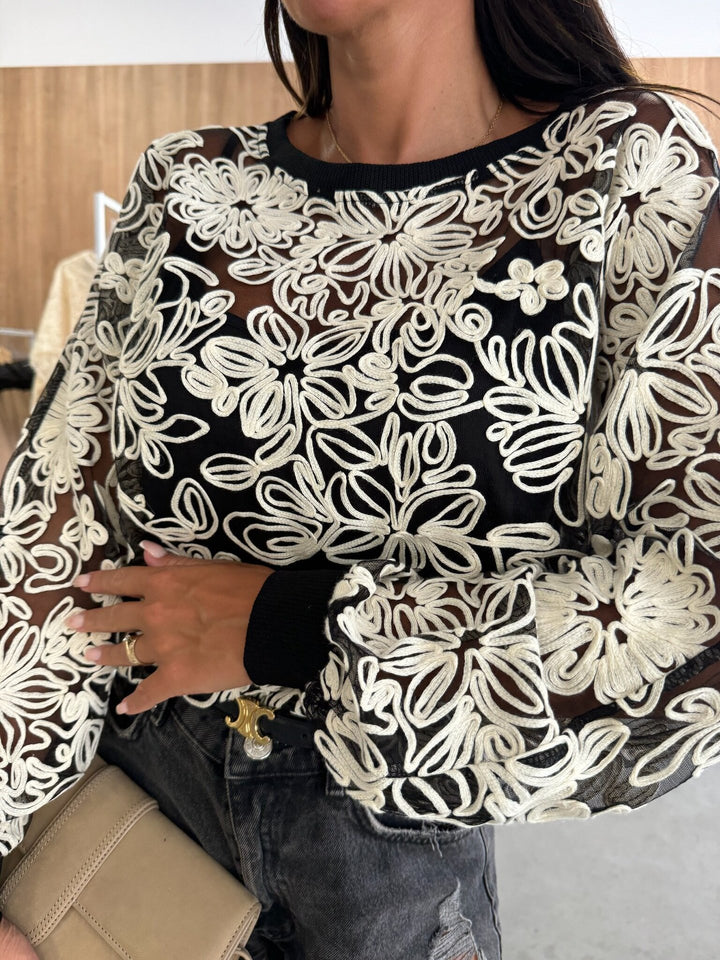 Ladies Embroidered Lace Sweater Lune London