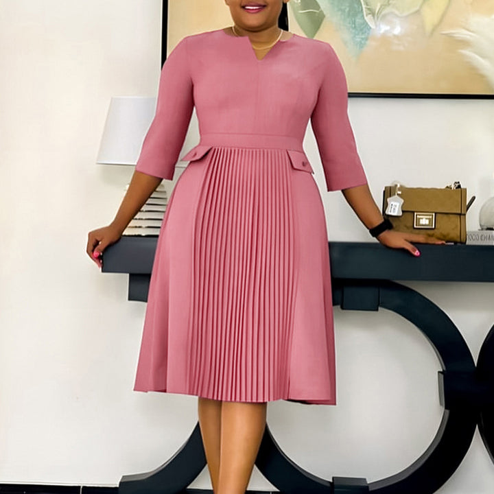Ladies Elegant Midi Pleated Dress Lune London