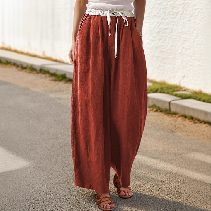 Loose linen pants for women with elastic waistband and stylish drawstring Lune London