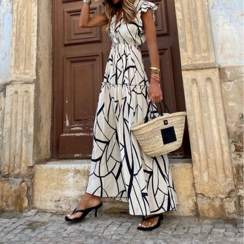 Lune London Flowy A-line Maxi Dress for Women with Ruffled Sleeves