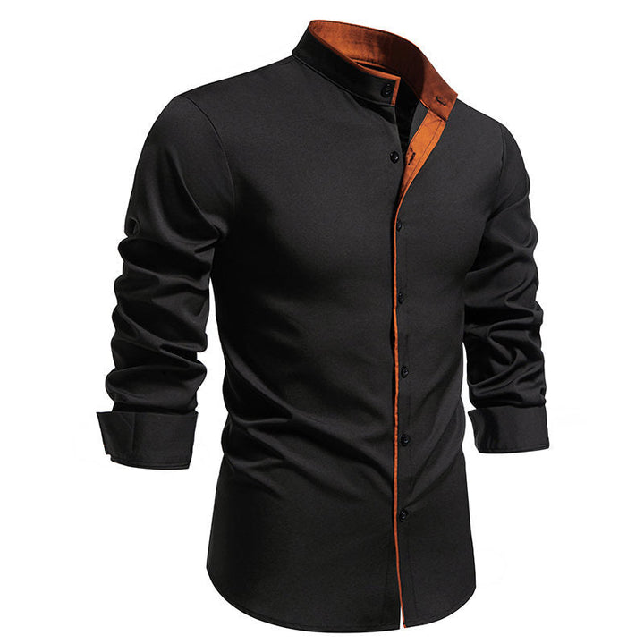 Men's Elegant Long-Sleeve Shirt with Modern Stand-Up Collar and Contrast Seams Lune London