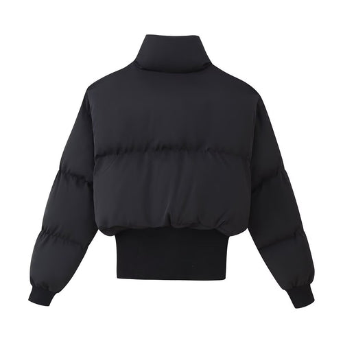 Cropped quilted jacket with high collar and elastic hem for women Lune London