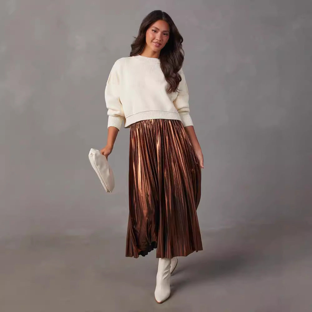 Women's Pleated Maxi Skirt made of shiny material Lune London