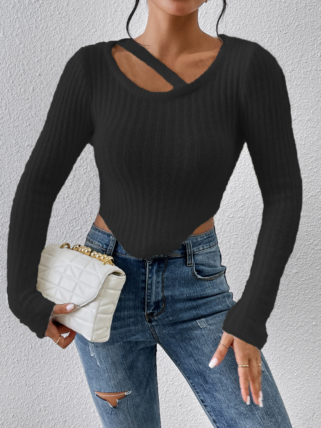 T-shirt en tricot pour femme avec épaule découverte et ourlet élastique Chic & Stil