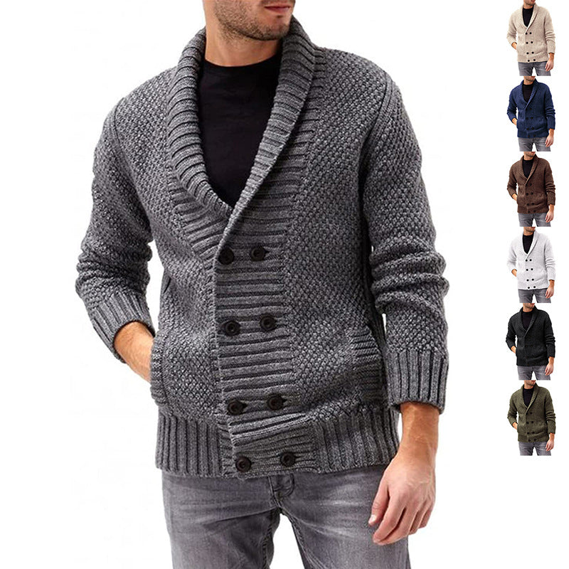 Men's knit jacket with double-breasted buttons and textured design Lune London