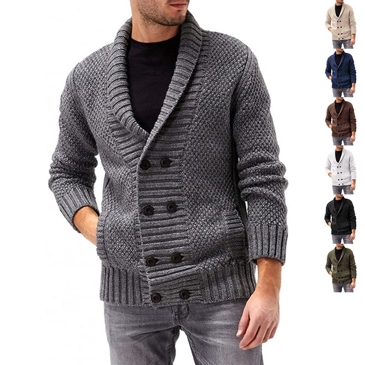 Men's knit jacket with double-breasted buttons and textured design Lune London