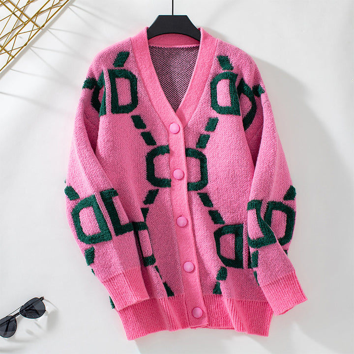 Ladies oversized knitted jacket with a striking design and buttons Lune London