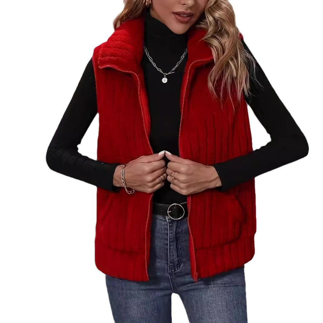 Lune London | Ladies Fluffy Vest with Check Pattern and Pockets