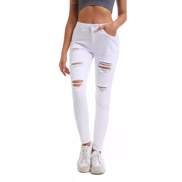 Ladies Skinny Jeans with Fashionable Rips Lune London