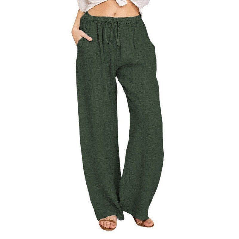 Comfortable and breathable linen pants for women with elastic waistband and side pockets Lune London