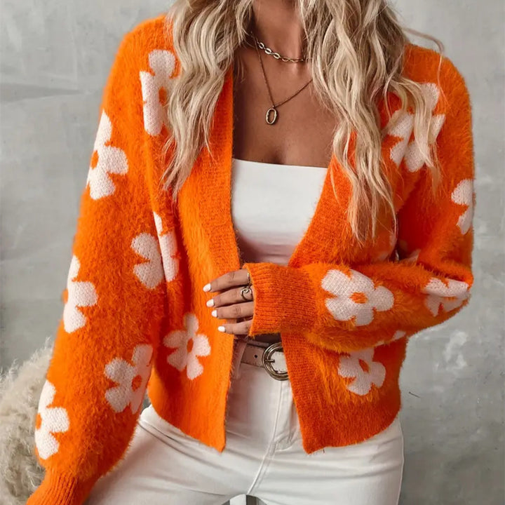 Ladies fluffy cardigan with floral pattern Lune London