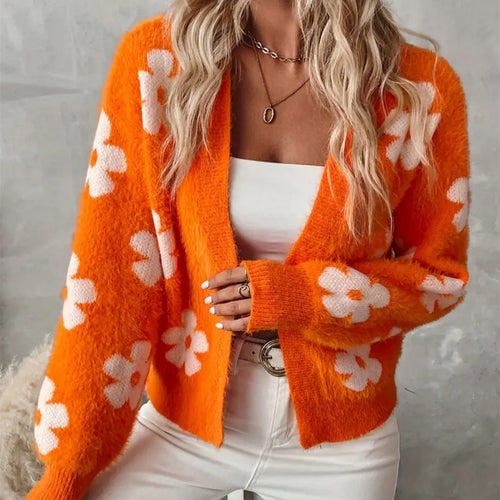 Ladies fluffy cardigan with floral pattern Lune London