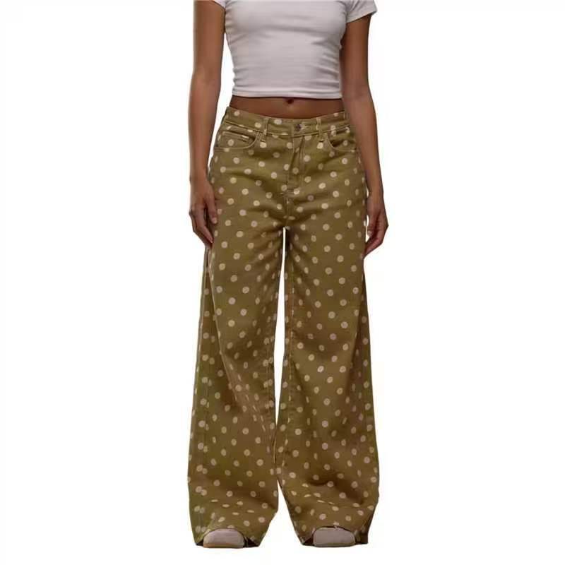 Ladies wide Polka-Dot Palazzo pants with high-waist cut Lune London