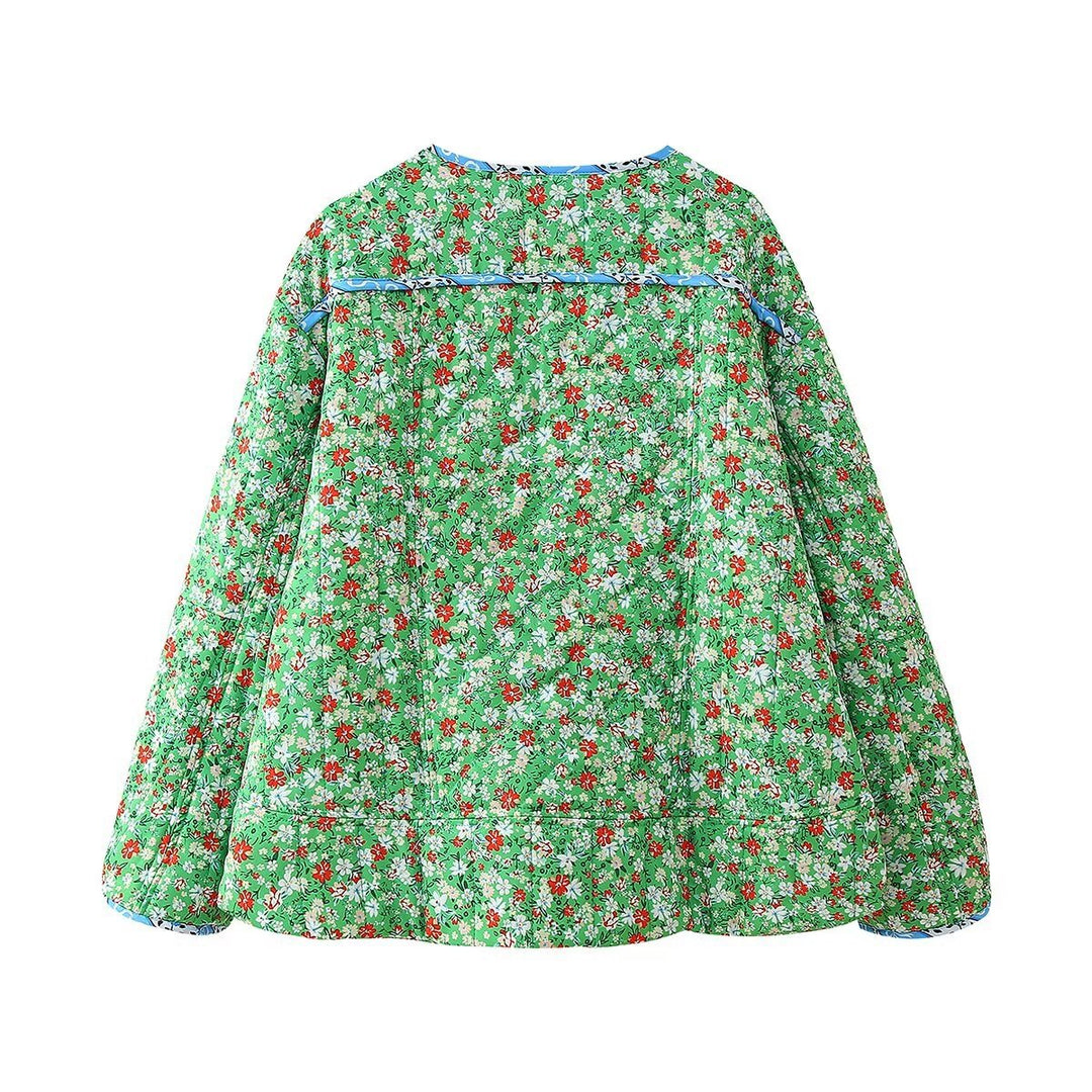 Lady quilted floral jacket with practical pockets and elegant collar Lune London