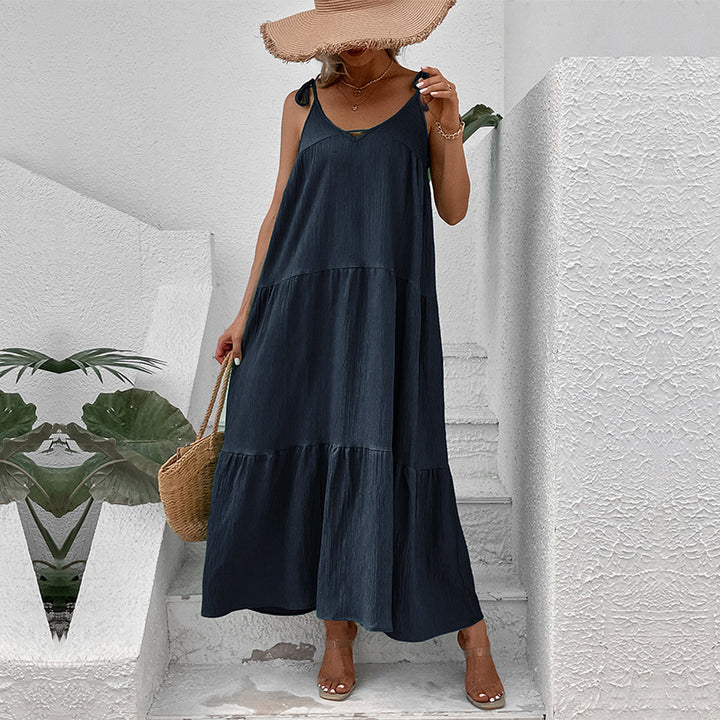 Women Draped Maxi Dress with Adjustable Spaghetti Straps Lune London